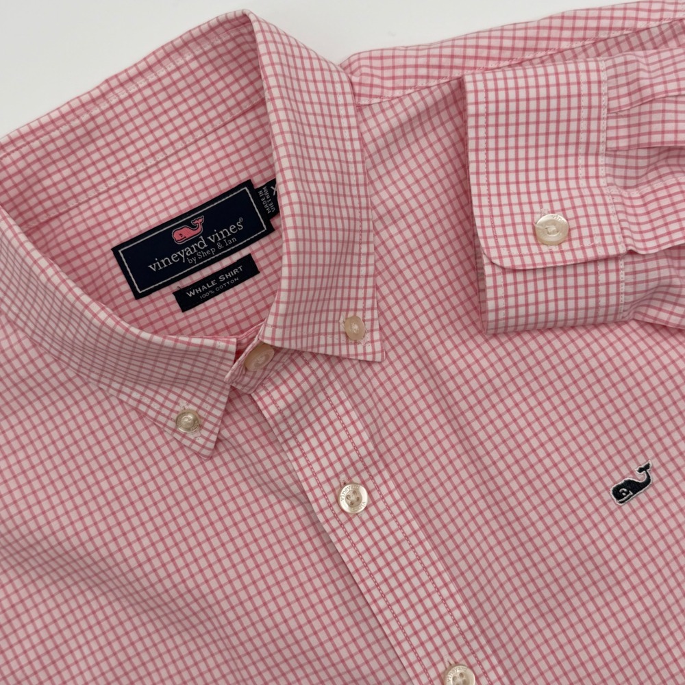 Vineyard Vines Youth XL or Men Small Pink Gingham Whale Shirt Button Down